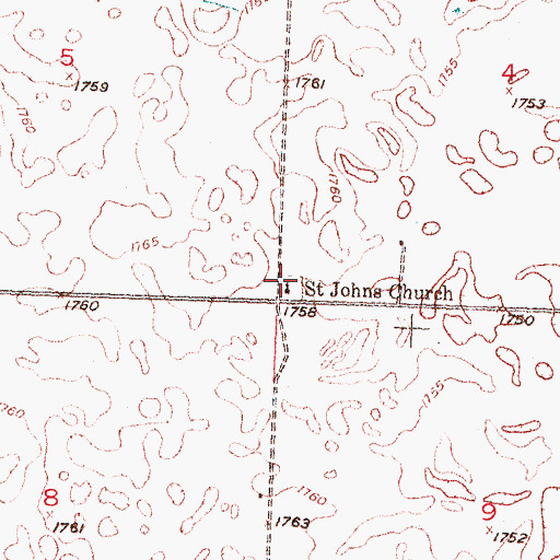 Topographic Map of Saint Johns Church, ND
