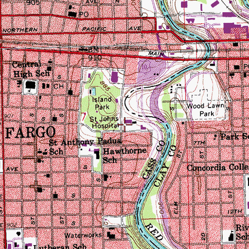 Topographic Map of Prairie Saint John's Hospital, ND