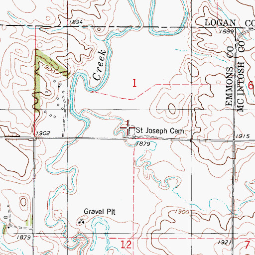 Topographic Map of Saint Joseph Cemetery, ND