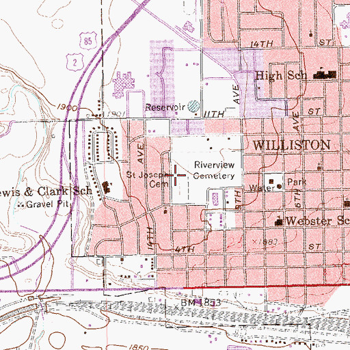 Topographic Map of Saint Joseph Cemetery, ND