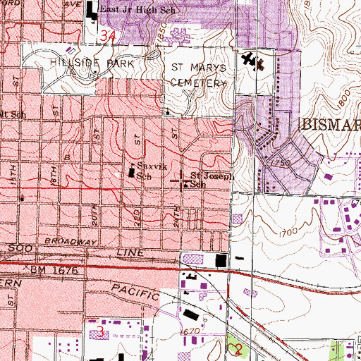 Topographic Map of Saint Joseph School, ND