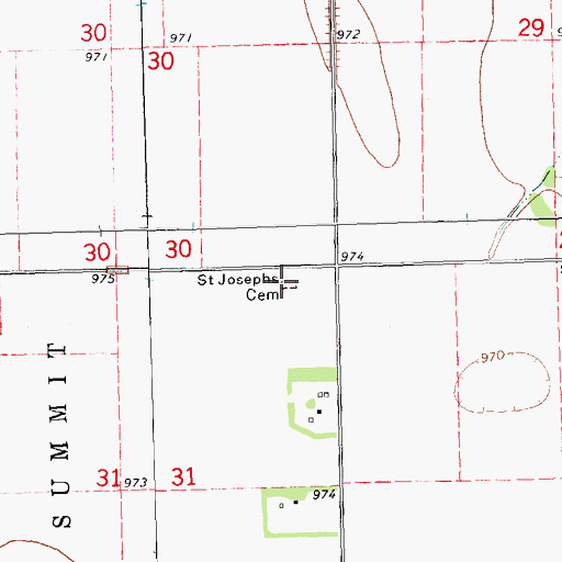 Topographic Map of Saint Josephs Cemetery, ND