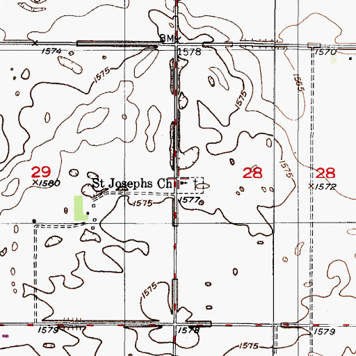 Topographic Map of Saint Josephs Church, ND