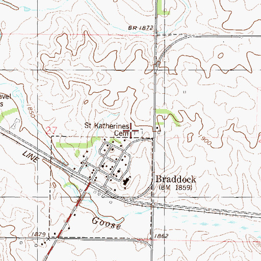 Topographic Map of Saint Katherines Cemetery, ND