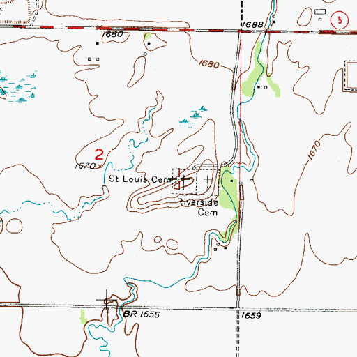 Topographic Map of Saint Louis Cemetery, ND
