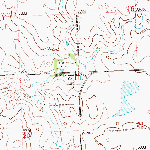 Topographic Map of Saint Martins Church, ND