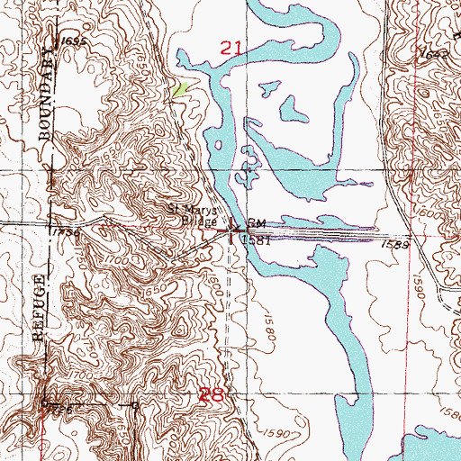 Topographic Map of Saint Marys Bridge, ND