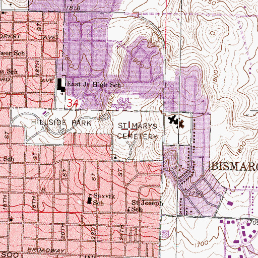 Topographic Map of Saint Mary's Cemetery, ND