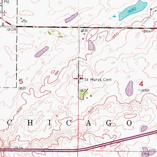Topographic Map of Saint Marys Cemetery, ND