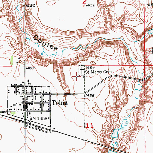 Topographic Map of Saint Marys Cemetery, ND