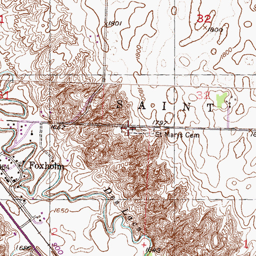 Topographic Map of Saint Marys Cemetery, ND