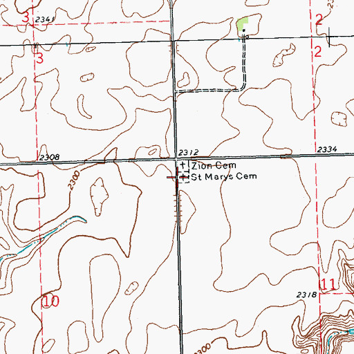 Topographic Map of Saint Marys Cemetery, ND