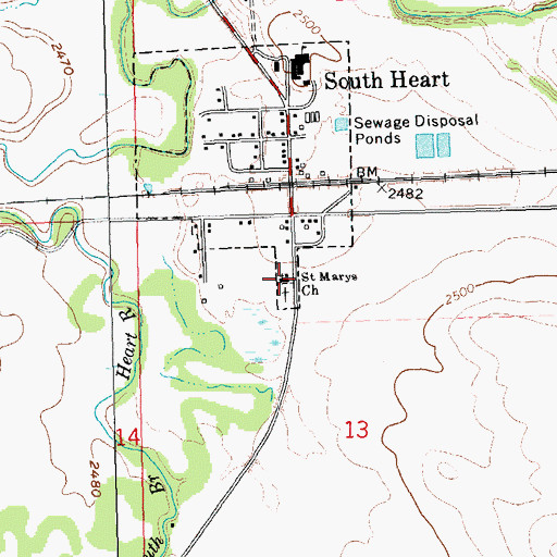 Topographic Map of Saint Marys Church, ND
