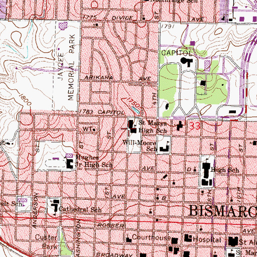 Topographic Map of Saint Marys Central High School, ND