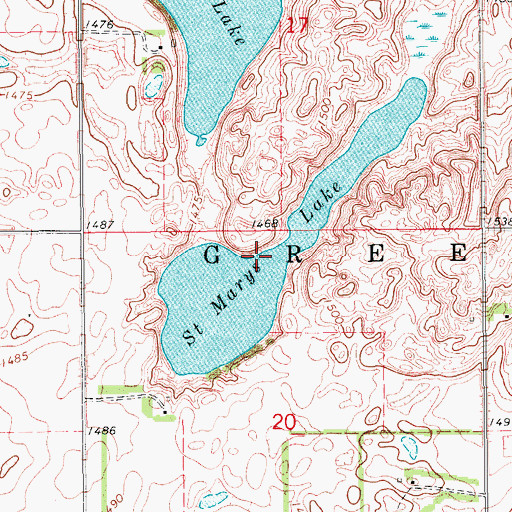 Topographic Map of Saint Marys Lake, ND