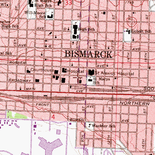 Topographic Map of Saint Marys School, ND