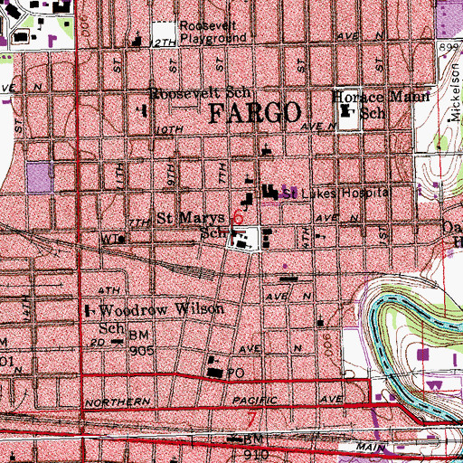 Topographic Map of Saint Marys School, ND