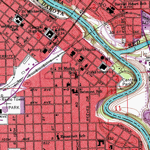 Topographic Map of Saint Marys School, ND