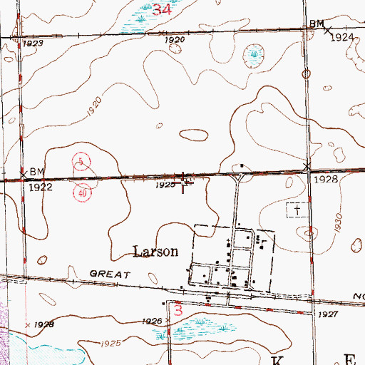 Topographic Map of Saint Olaf Cemetery, ND