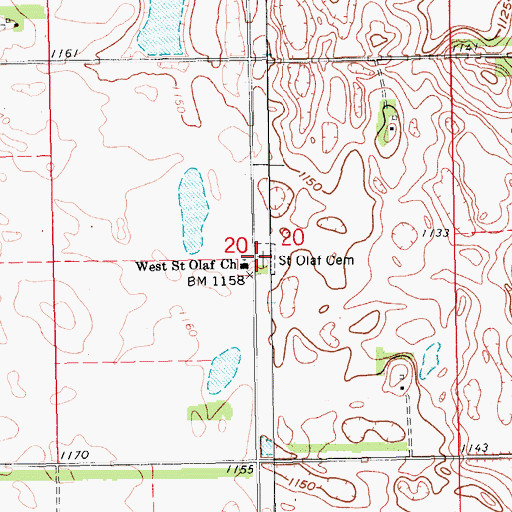 Topographic Map of West Saint Olaf Cemetery, ND