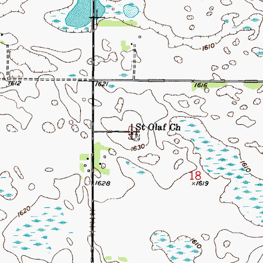 Topographic Map of Saint Olaf Church, ND
