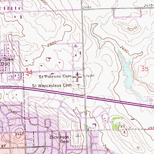 Topographic Map of Saint Patricks Cemetery, ND