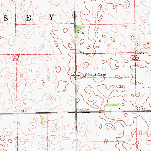 Topographic Map of Saint Paul Lutheran Cemetery, ND