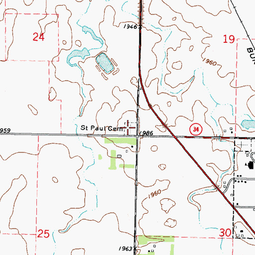Topographic Map of Saint Paul Cemetery, ND