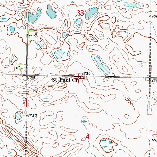 Topographic Map of Saint Paul Church, ND