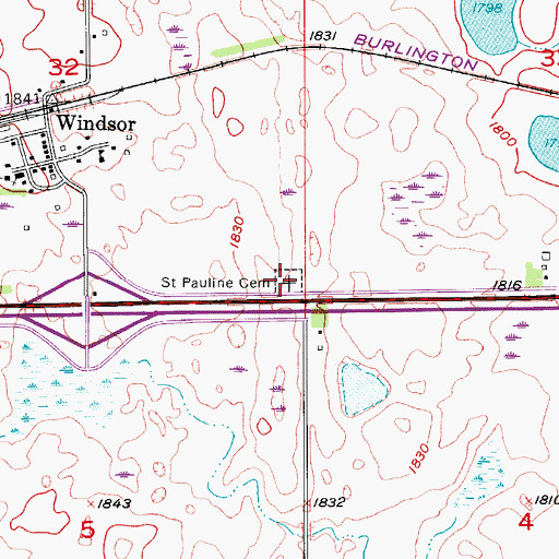 Topographic Map of Saint Pauline Cemetery, ND