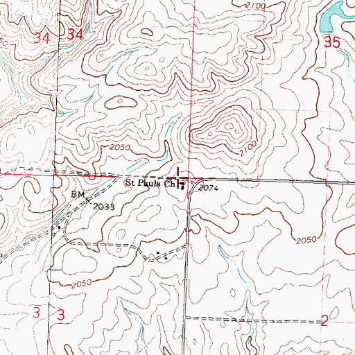 Topographic Map of Saint Pauls Church, ND