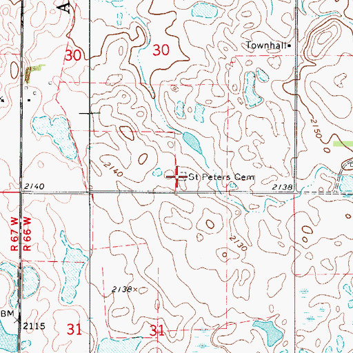 Topographic Map of Saint Peters Cemetery, ND