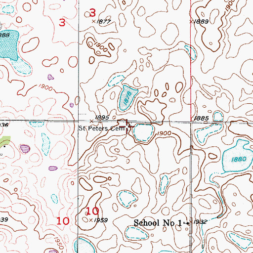 Topographic Map of Saint Peters Lutheran Cemetery, ND