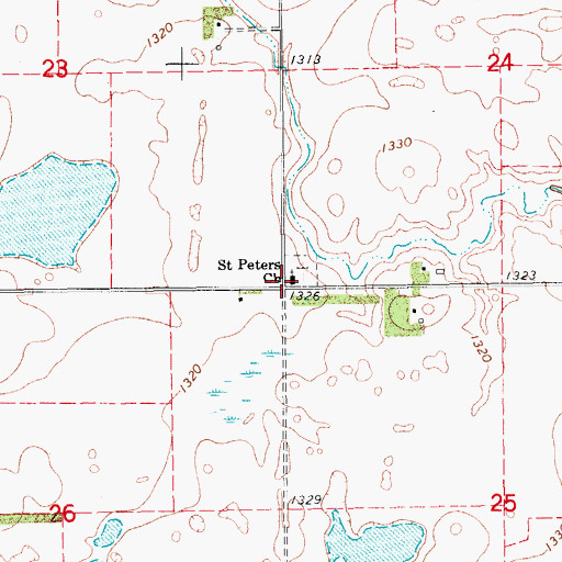 Topographic Map of Saint Peters Church, ND