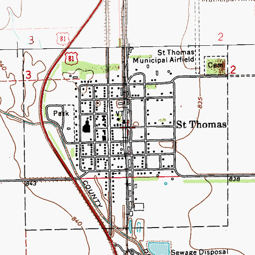 Topographic Map of Saint Thomas, ND