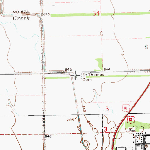 Topographic Map of Saint Thomas Cemetery, ND