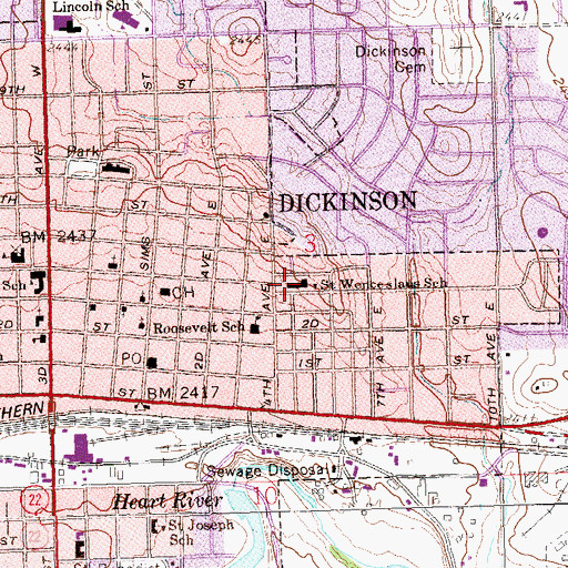 Topographic Map of Trinity Elementary East School, ND