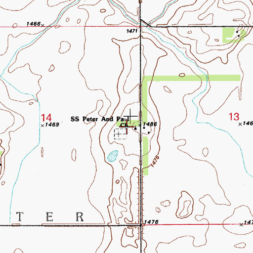 Topographic Map of Saints Peter and Paul Church, ND