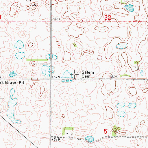 Topographic Map of Salem Cemetery, ND