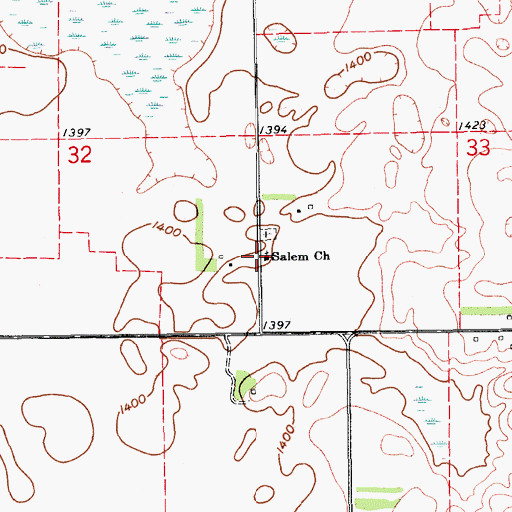 Topographic Map of Salem Church, ND