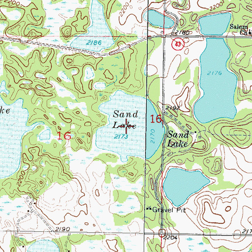 Topographic Map of Sand Lake, ND