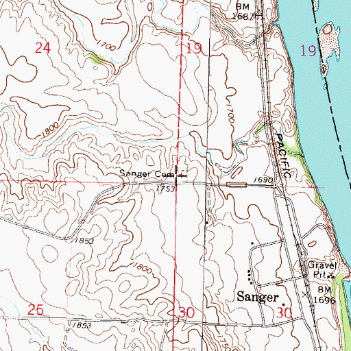 Topographic Map of Sanger Cemetery, ND