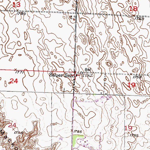 Topographic Map of Sauer School, ND
