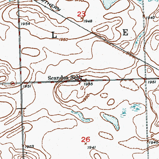 Topographic Map of Scandea School, ND