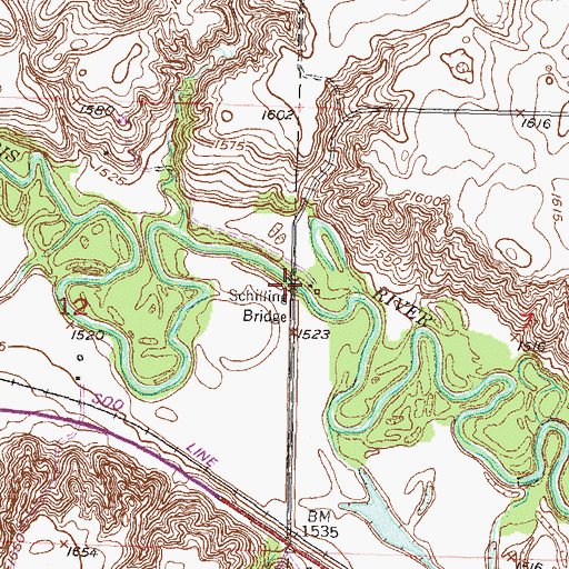 Topographic Map of Schilling Bridge, ND
