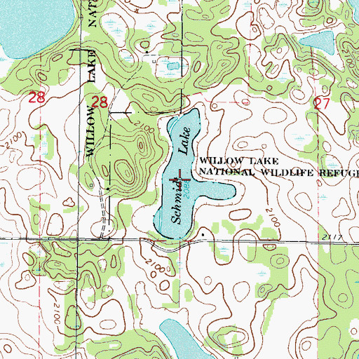 Topographic Map of Schmidt Lake, ND