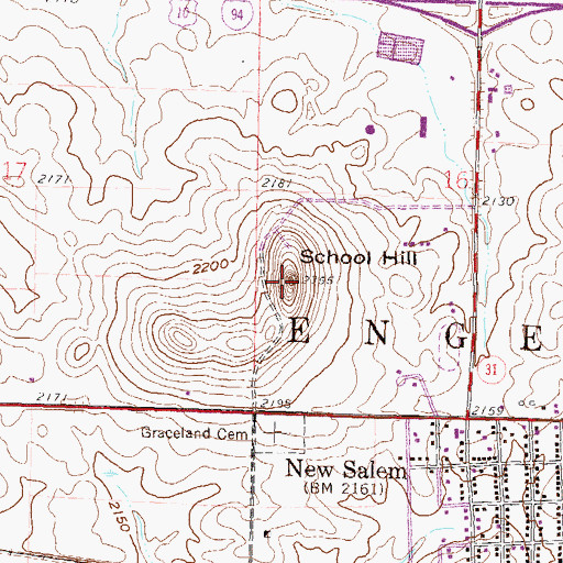 Topographic Map of School Hill, ND
