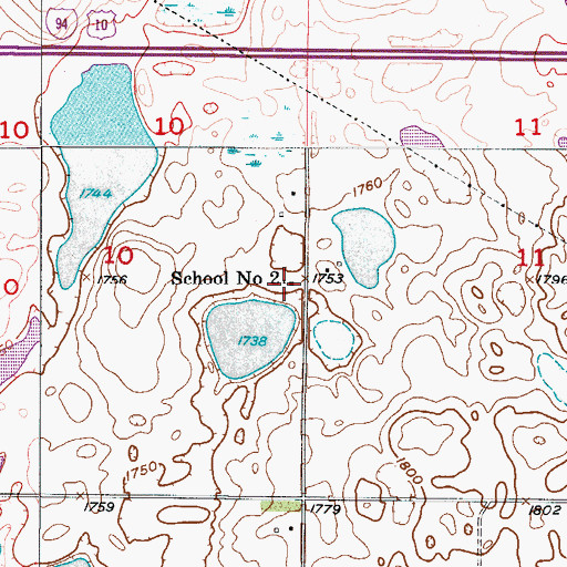 Topographic Map of School Number 2, ND