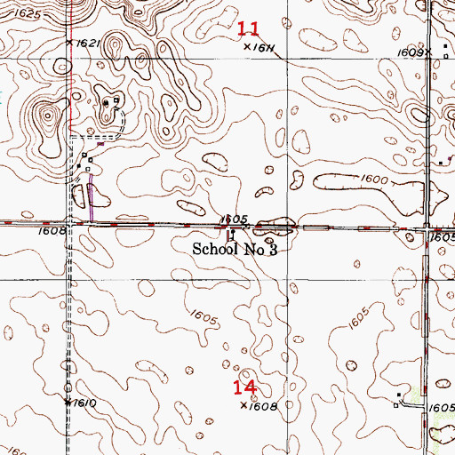 Topographic Map of School Number 3, ND