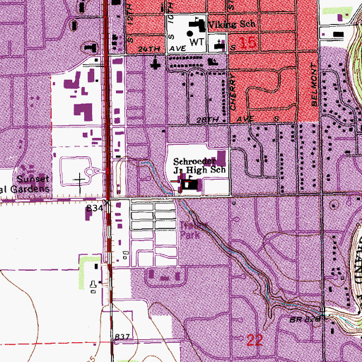 Topographic Map of Schroeder Middle School, ND